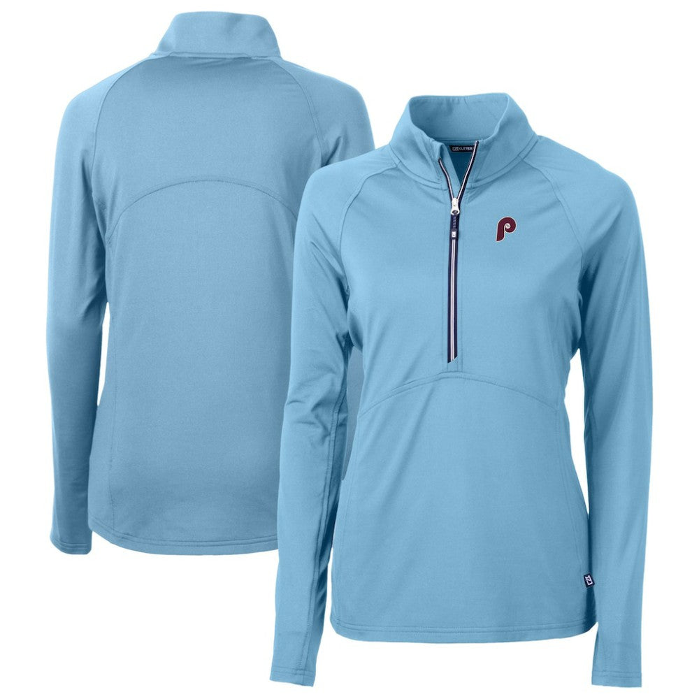 Philadelphia Phillies Cutter & Buck Women's Cooperstown Collection DryTec Adapt Eco Knit Stretch Recycled Raglan Half-Zip Top Online