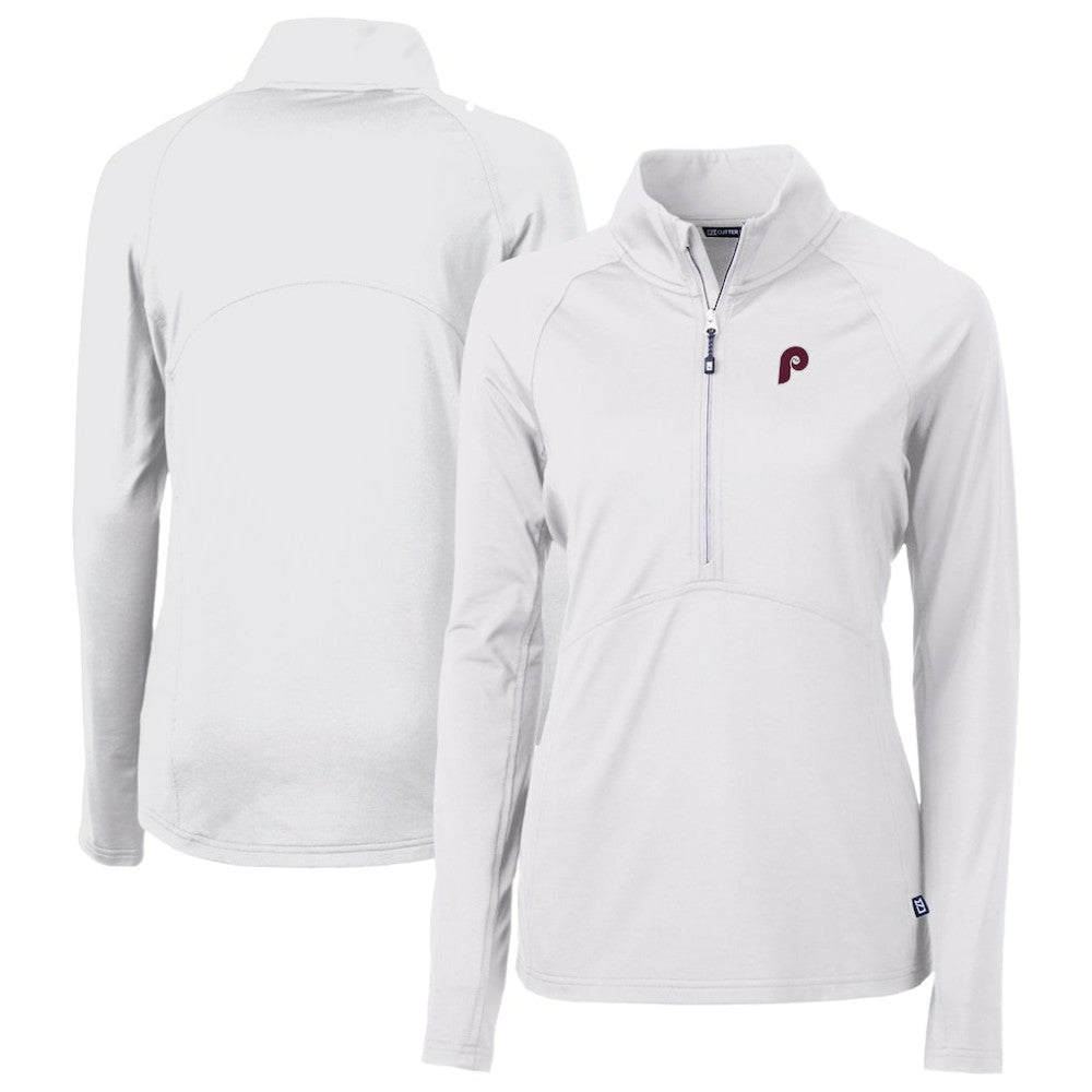 Philadelphia Phillies Cutter & Buck Women's Cooperstown Collection DryTec Adapt Eco Knit Stretch Recycled Raglan Half-Zip Top Near Me