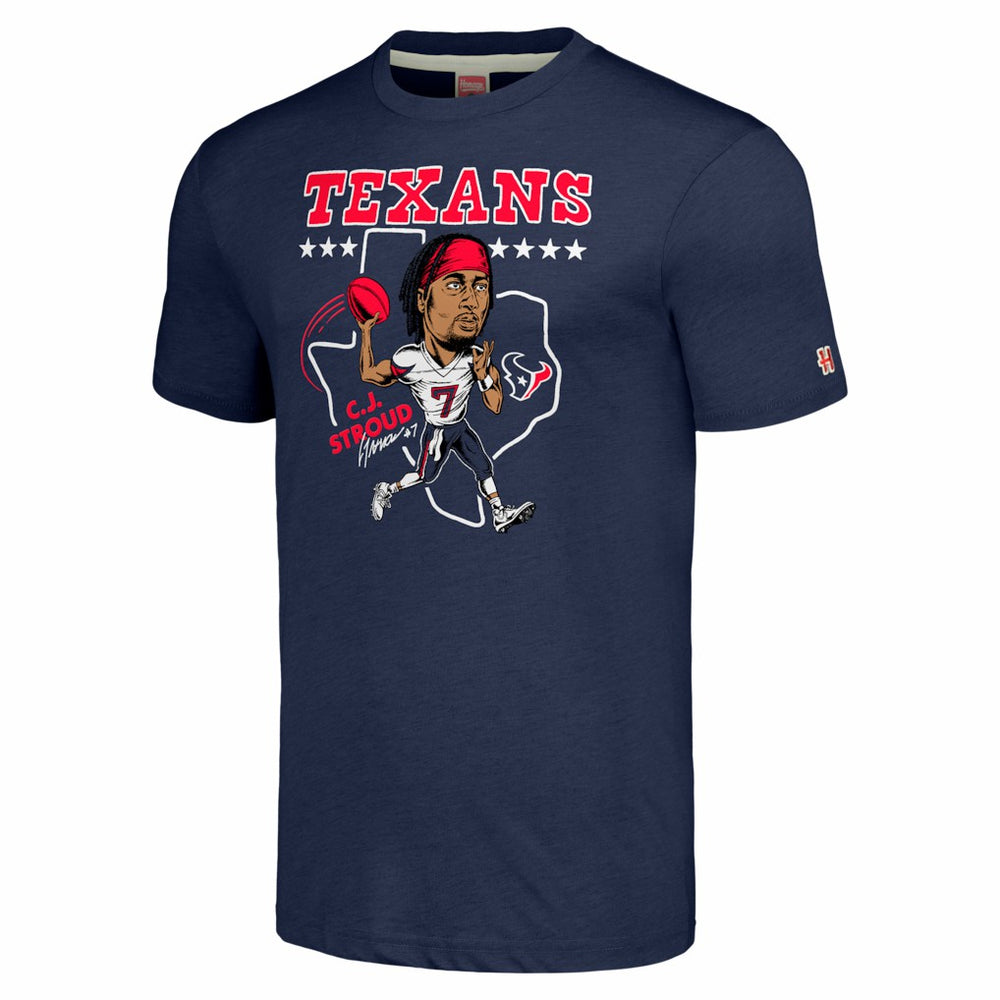 C.J. Stroud Houston Texans Homage Unisex Caricature Player Tri-Blend T-Shirt - Navy - NFL