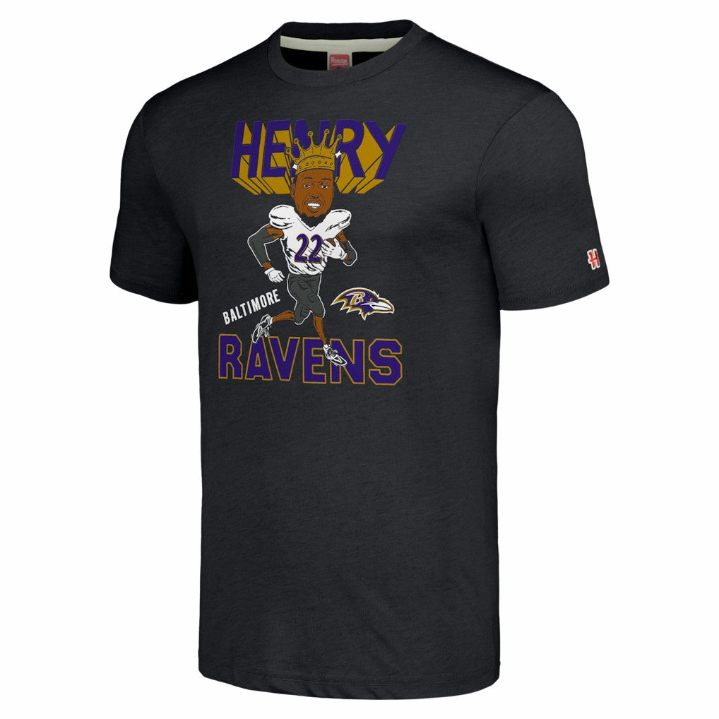 Derrick Henry Baltimore Ravens Homage Unisex Caricature Player Tri-Blend T-Shirt - Charcoal - NFL