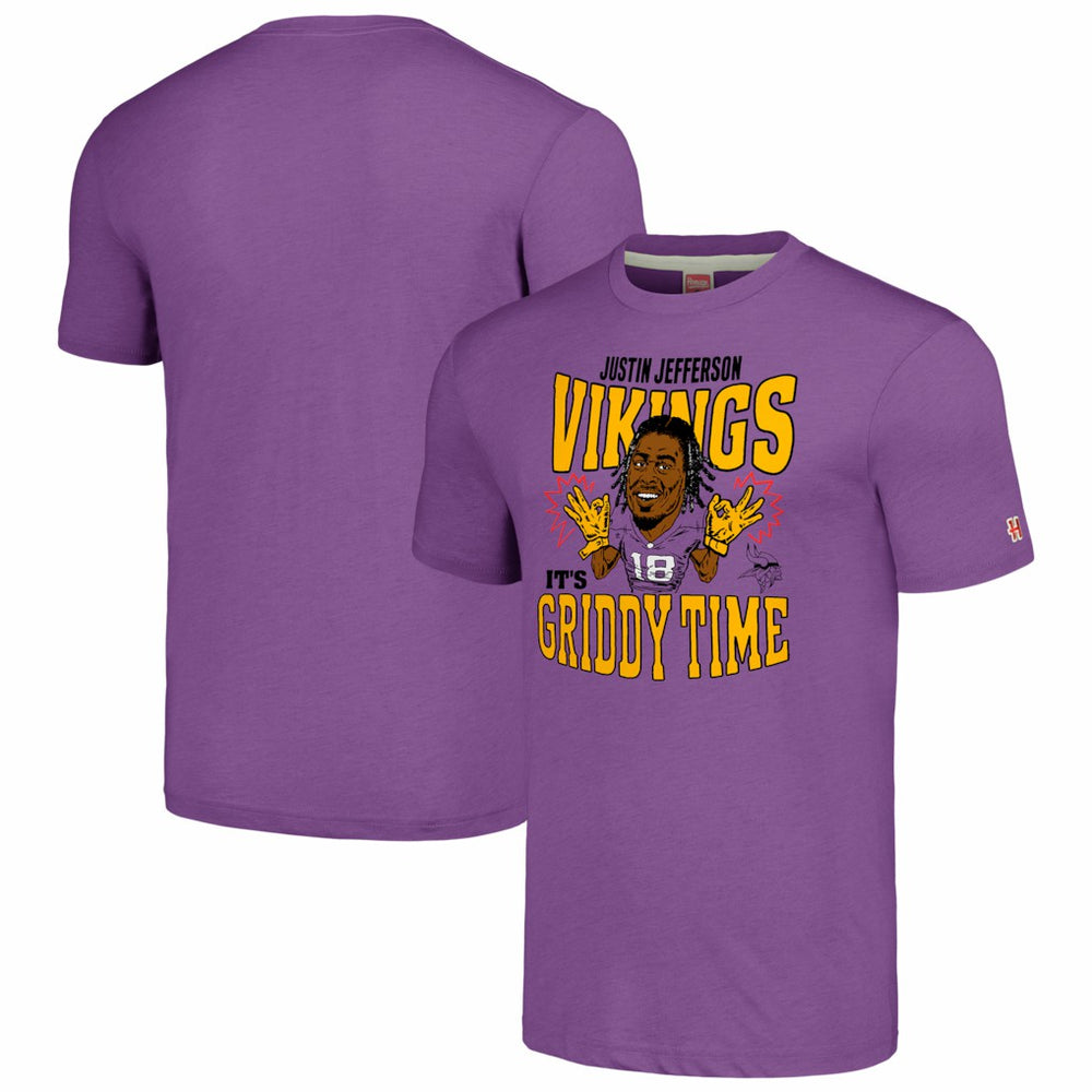 Justin Jefferson Minnesota Vikings Homage Unisex Caricature Player Tri-Blend T-Shirt - Heathered Purple - NFL