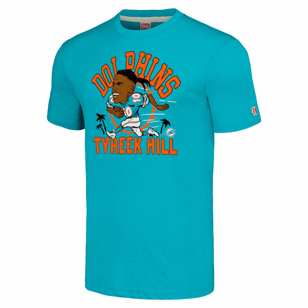Tyreek Hill Miami Dolphins Homage Unisex Caricature Player Tri-Blend T-Shirt - Heathered Aqua - NFL