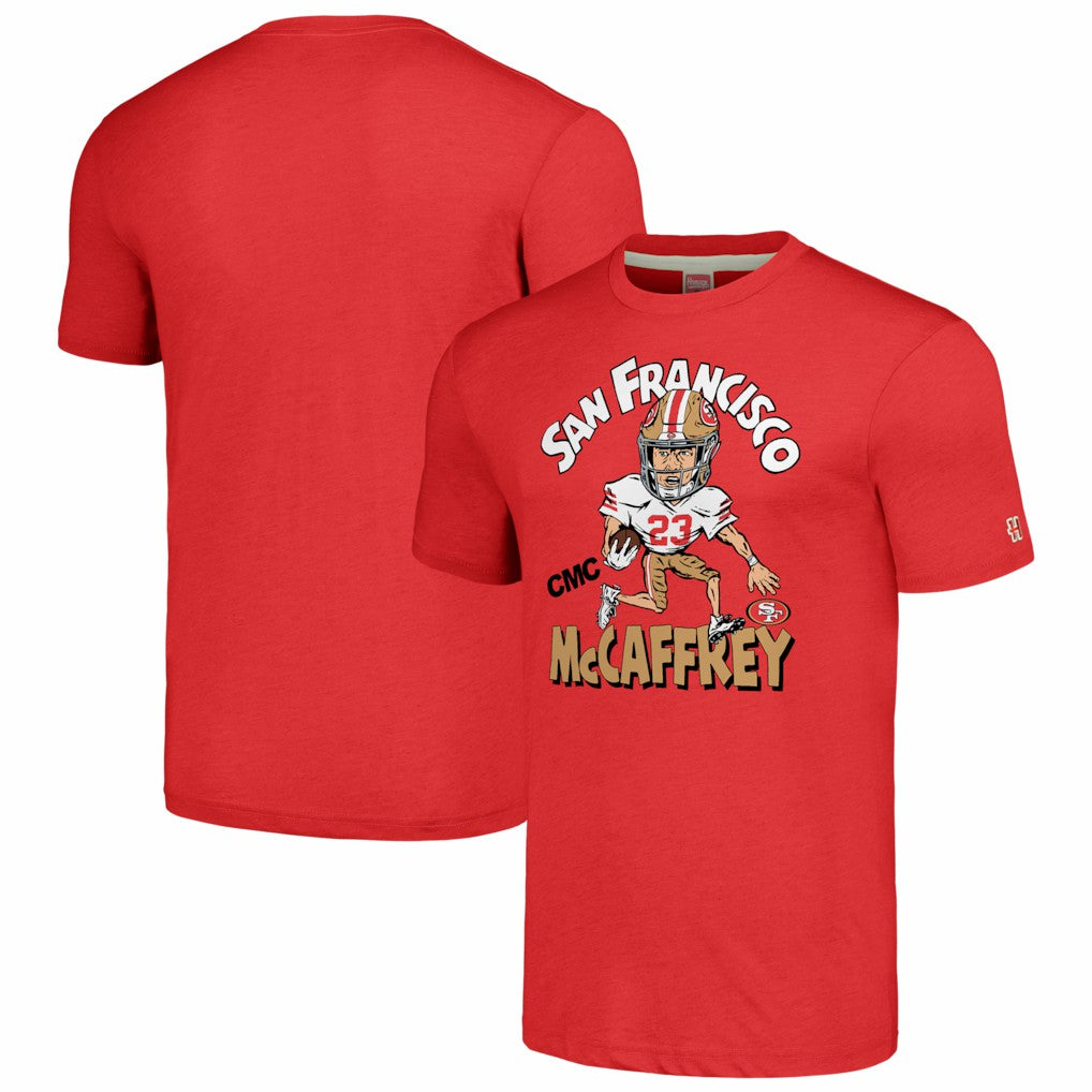 Christian McCaffrey San Francisco 49ers Homage Unisex Caricature Player Tri-Blend T-Shirt - Scarlet - NFL