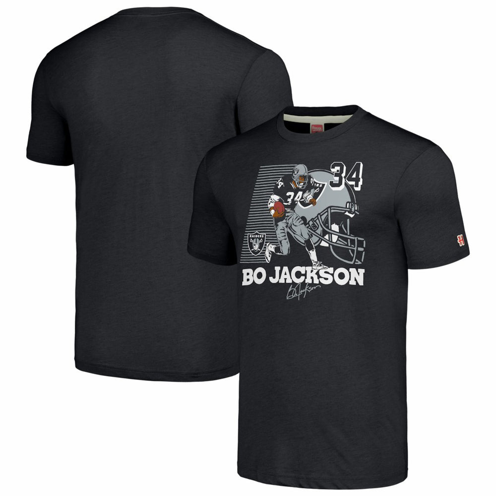 Bo Jackson Las Vegas Raiders Homage Unisex Caricature Retired Player Tri-Blend T-Shirt - Charcoal - NFL