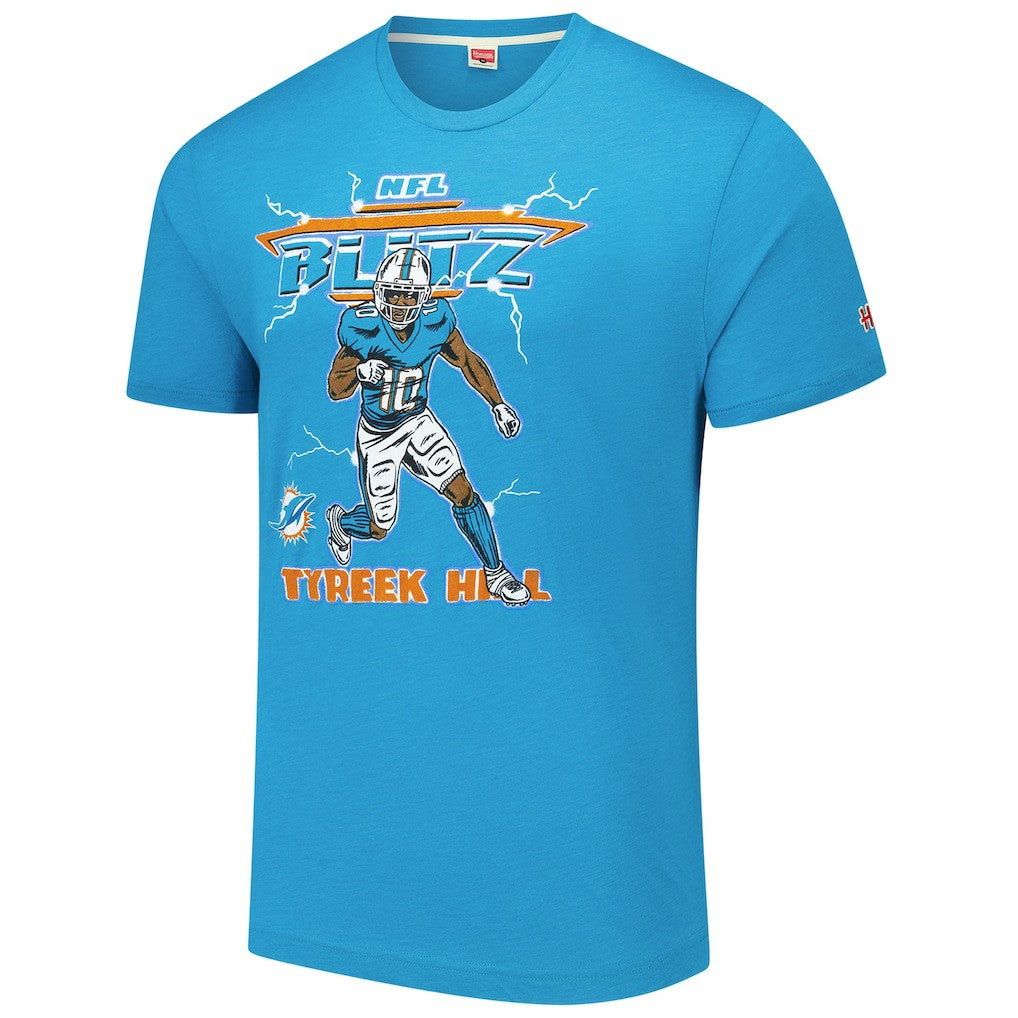 Tyreek Hill Miami Dolphins Homage Unisex NFL Blitz Player Tri-Blend T-Shirt - Heathered Aqua - NFL