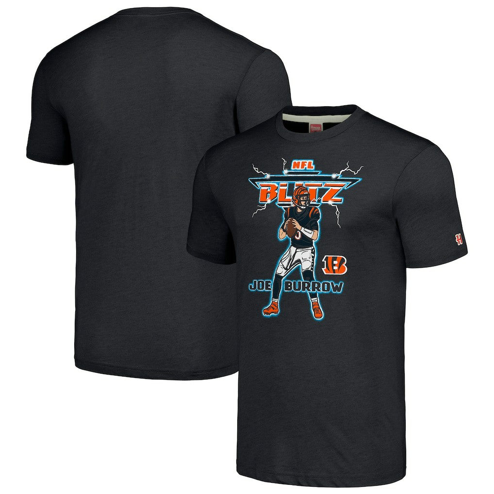 Joe Burrow Cincinnati Bengals Homage Unisex NFL Blitz Player Tri-Blend T-Shirt - Heathered Charcoal - NFL