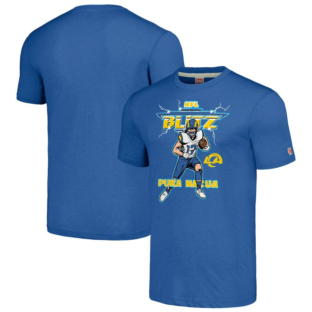 Puka Nacua Los Angeles Rams Homage Unisex NFL Blitz Player Tri-Blend T-Shirt - Royal - NFL
