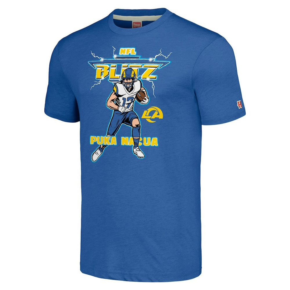 Puka Nacua Los Angeles Rams Homage Unisex NFL Blitz Player Tri-Blend T-Shirt - Royal - NFL