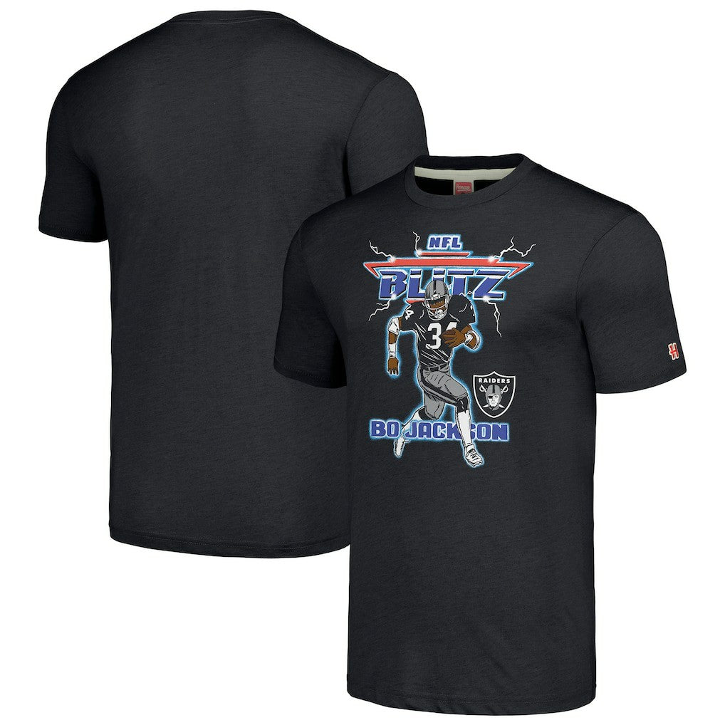 Bo Jackson Las Vegas Raiders Homage Unisex NFL Blitz Retired Player Tri-Blend T-Shirt - Heathered Charcoal - NFL