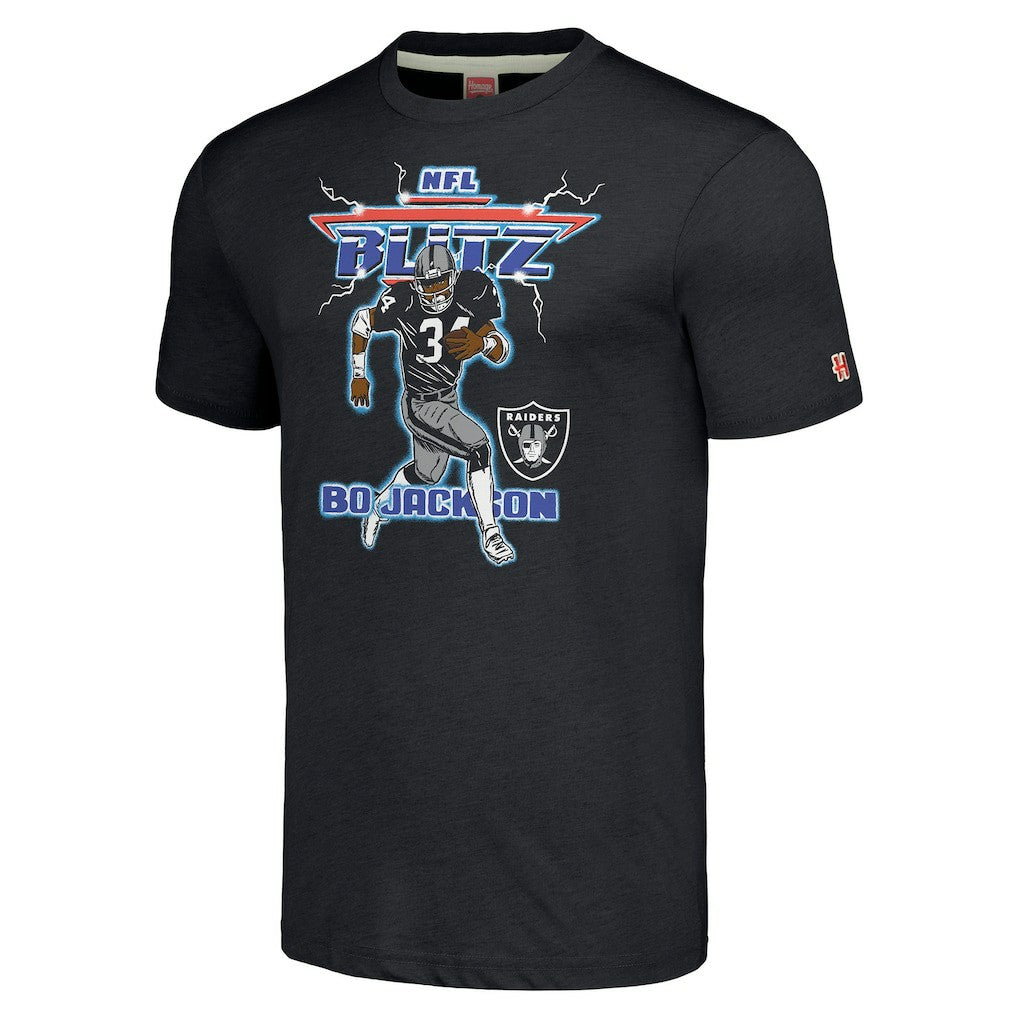 Bo Jackson Las Vegas Raiders Homage Unisex NFL Blitz Retired Player Tri-Blend T-Shirt - Heathered Charcoal - NFL