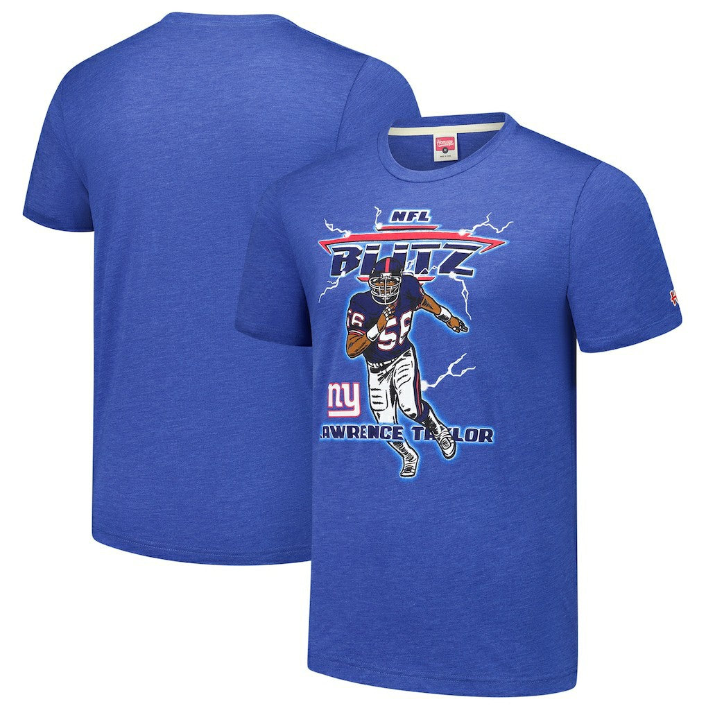 Lawrence Taylor New York Giants Homage Unisex NFL Blitz Retired Player Tri-Blend T-Shirt - Heathered Royal - NFL
