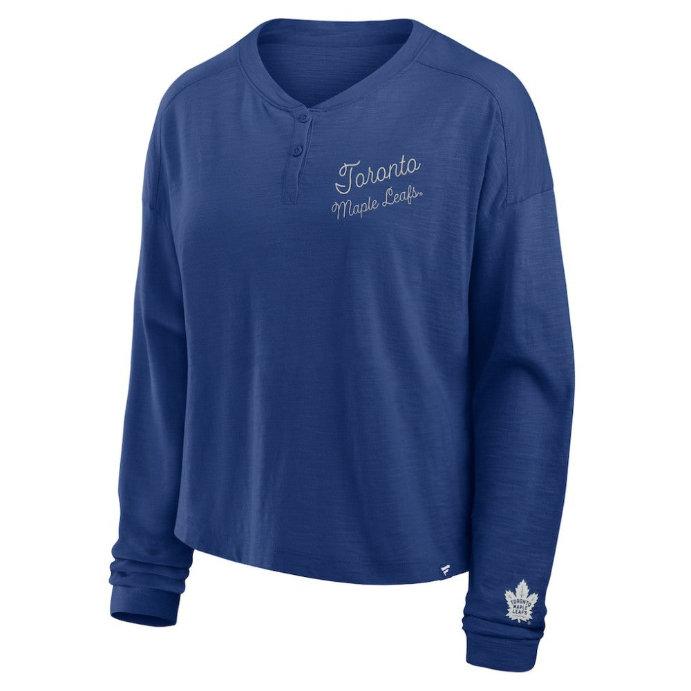 Toronto Maple Leafs Fanatics Women's Oversized All Out Effort Long Sleeve Henley T-Shirt - Blue | Fanatics discount