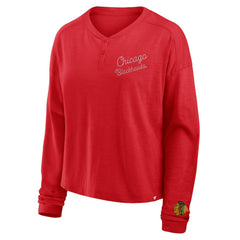 Chicago Blackhawks Fanatics Women's Oversized All Out Effort Long Sleeve Henley T-Shirt - Red | Fanatics on sale