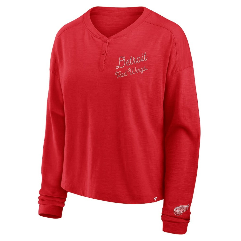 Detroit Red Wings Fanatics Women's Oversized All Out Effort Long Sleeve Henley T-Shirt - Red | Fanatics online