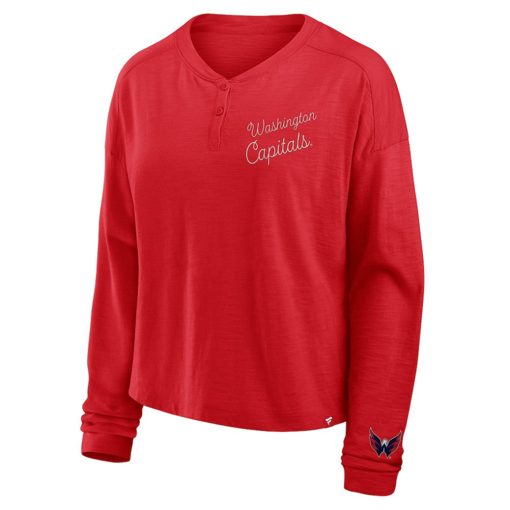 Washington Capitals Fanatics Women's Oversized All Out Effort Long Sleeve Henley T-Shirt - Red | Fanatics Clearance