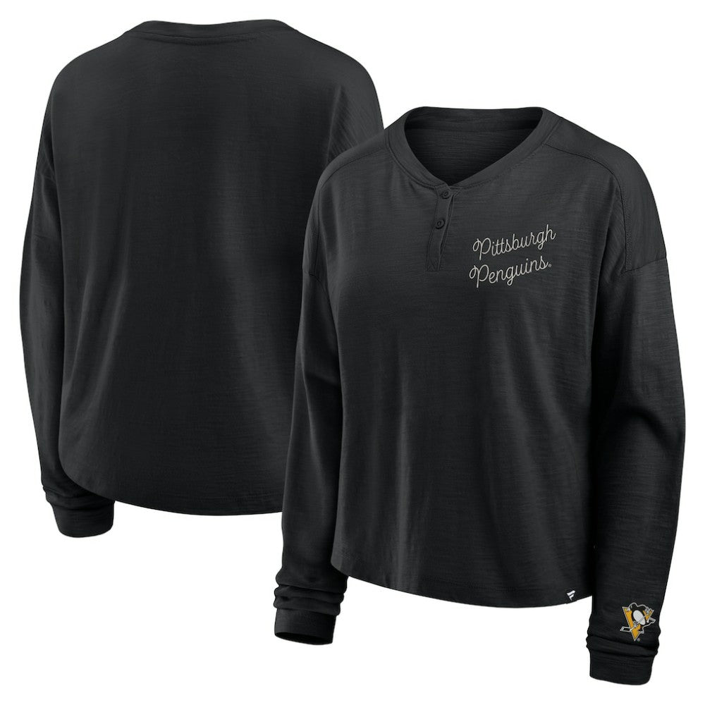 Pittsburgh Penguins Fanatics Women's Oversized All Out Effort Long Sleeve Henley T-Shirt - Black | Fanatics near me