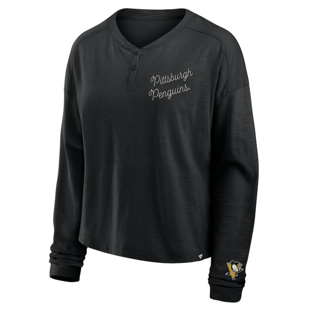 Pittsburgh Penguins Fanatics Women's Oversized All Out Effort Long Sleeve Henley T-Shirt - Black | Fanatics near me