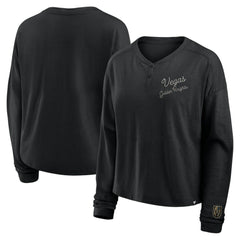 Vegas Golden Knights Fanatics Women's Oversized All Out Effort Long Sleeve Henley T-Shirt - Black | Fanatics Clearance