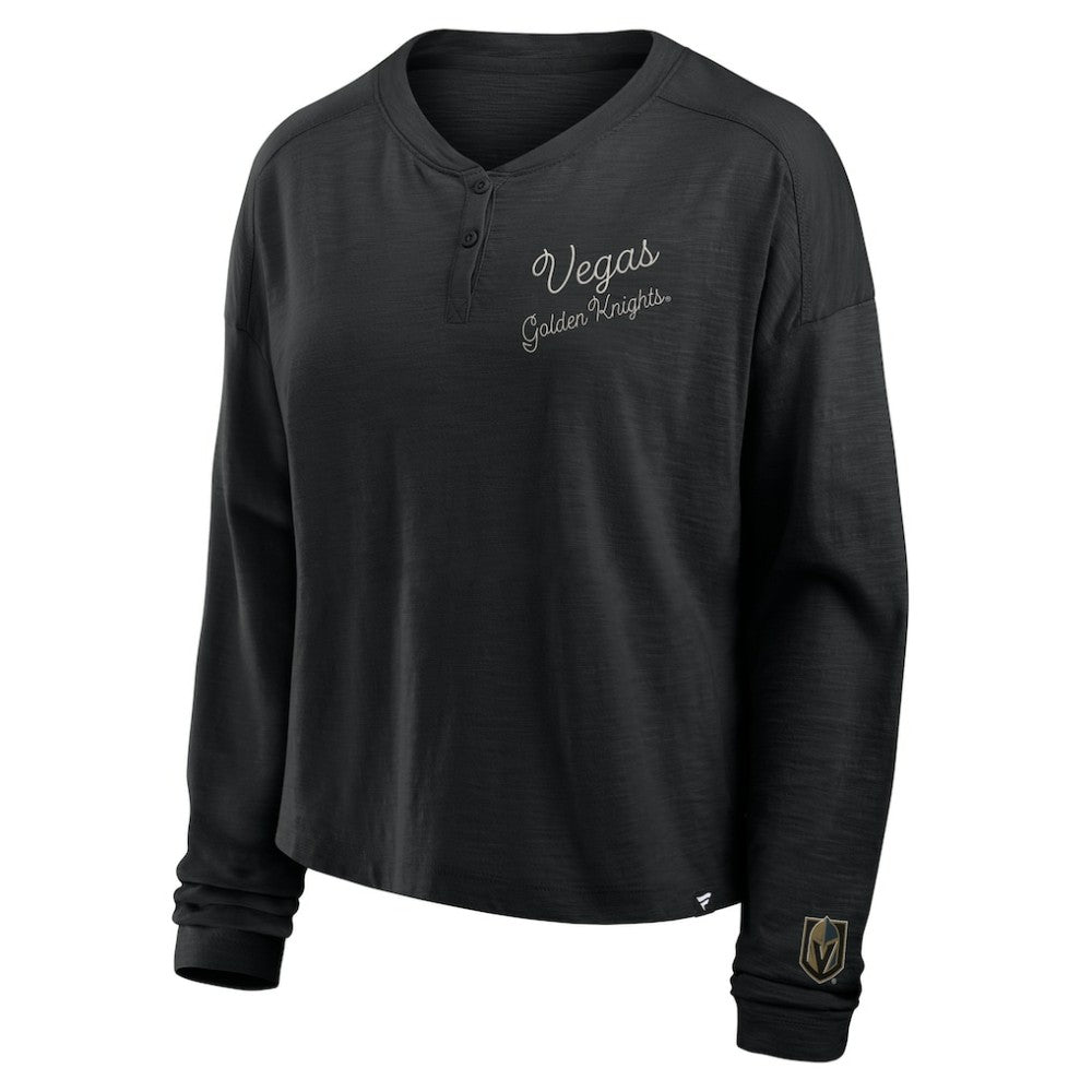 Vegas Golden Knights Fanatics Women's Oversized All Out Effort Long Sleeve Henley T-Shirt - Black | Fanatics Clearance