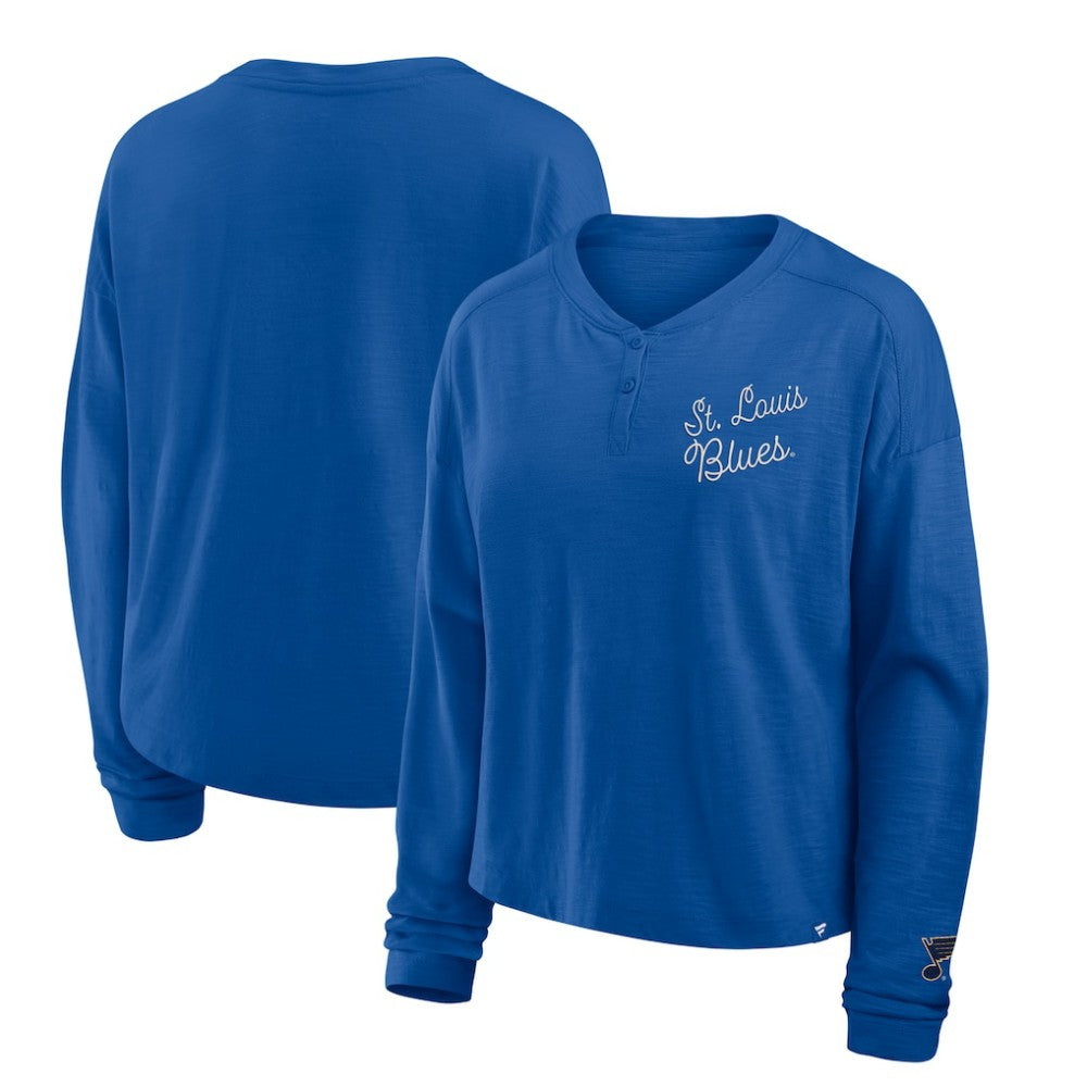 St. Louis Blues Fanatics Women's Oversized All Out Effort Long Sleeve Henley T-Shirt - Blue | Fanatics on sale