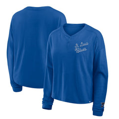 St. Louis Blues Fanatics Women's Oversized All Out Effort Long Sleeve Henley T-Shirt - Blue | Fanatics on sale