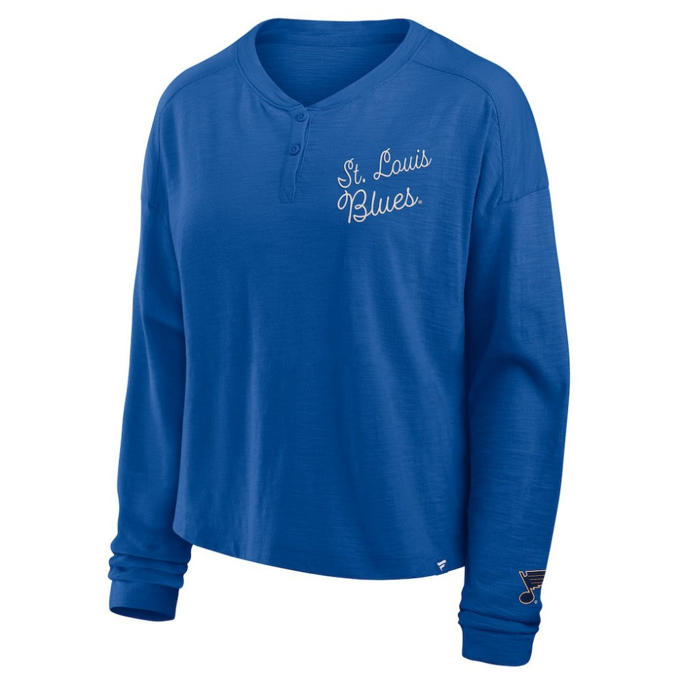 St. Louis Blues Fanatics Women's Oversized All Out Effort Long Sleeve Henley T-Shirt - Blue | Fanatics on sale
