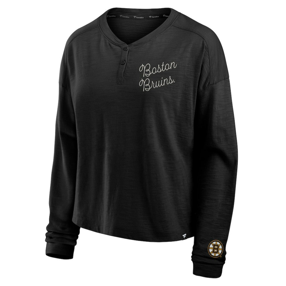 Boston Bruins Fanatics Women's Oversized All Out Effort Long Sleeve Henley T-Shirt - Black | Fanatics near me