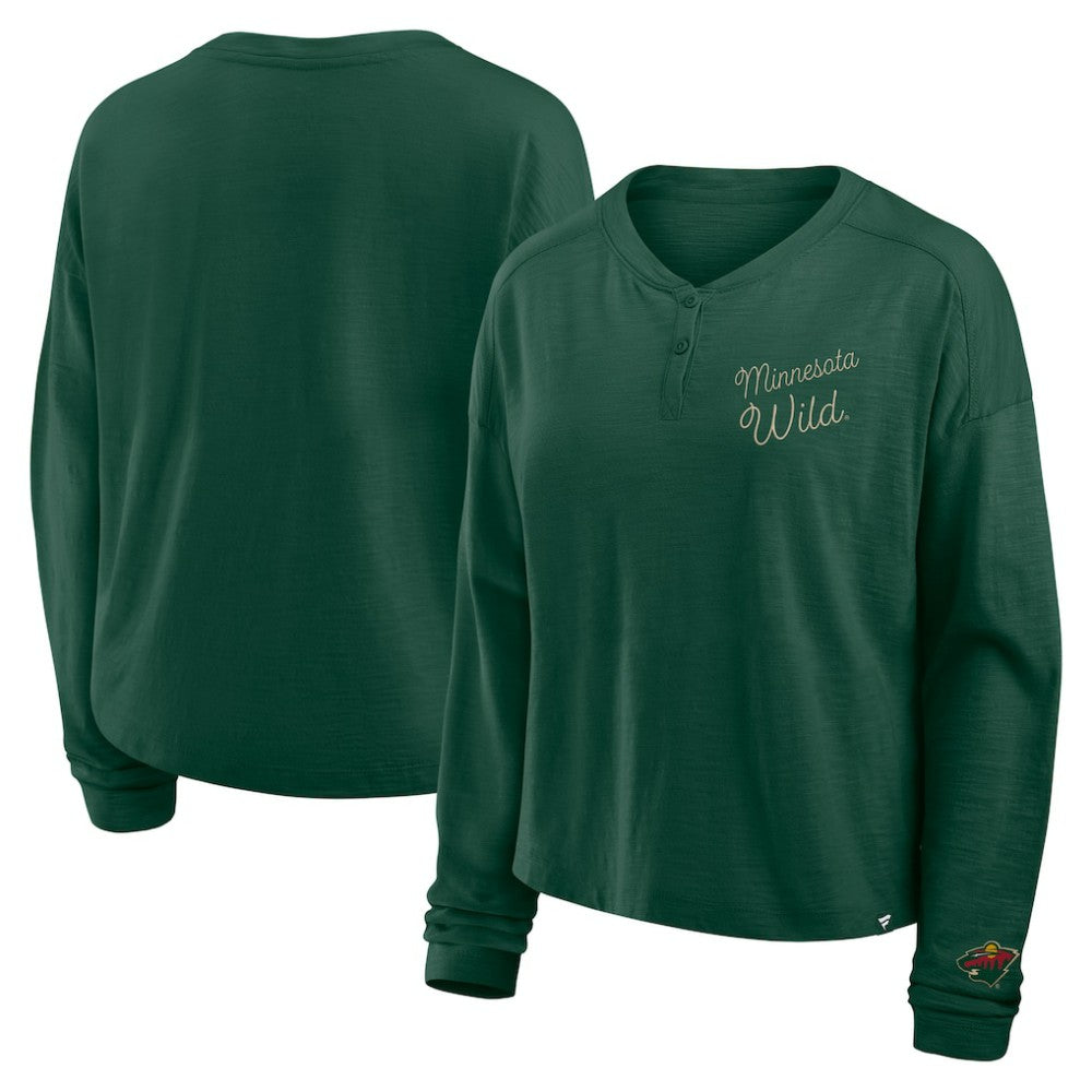 Minnesota Wild Fanatics Women's Oversized All Out Effort Long Sleeve Henley T-Shirt - Green | Fanatics near me