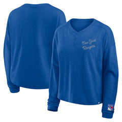 New York Rangers Fanatics Women's Oversized All Out Effort Long Sleeve Henley T-Shirt - Blue | Fanatics Clearance