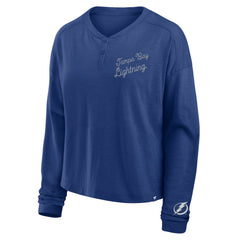 Tampa Bay Lightning Fanatics Women's Oversized All Out Effort Long Sleeve Henley T-Shirt - Blue | Fanatics sale