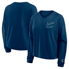 Seattle Kraken Fanatics Women's Oversized All Out Effort Long Sleeve Henley T-Shirt - Deep Sea Blue | Fanatics Lifestyle