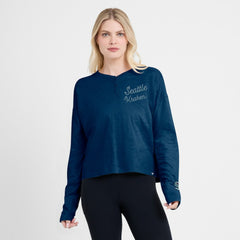 Seattle Kraken Fanatics Women's Oversized All Out Effort Long Sleeve Henley T-Shirt - Deep Sea Blue | Fanatics Lifestyle