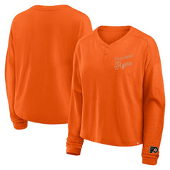 Philadelphia Flyers Fanatics Women's Oversized All Out Effort Long Sleeve Henley T-Shirt - Orange | Fanatics Lifestyle