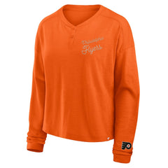 Philadelphia Flyers Fanatics Women's Oversized All Out Effort Long Sleeve Henley T-Shirt - Orange | Fanatics Lifestyle