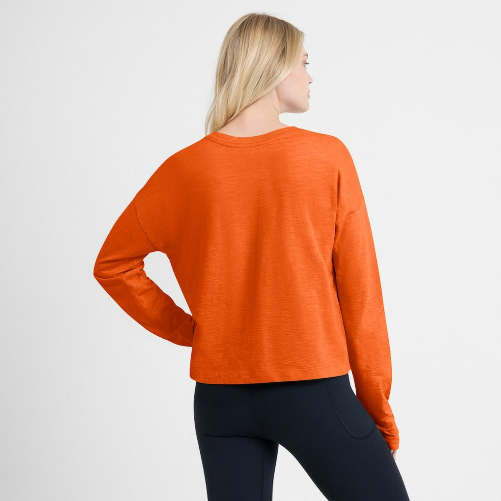 Philadelphia Flyers Fanatics Women's Oversized All Out Effort Long Sleeve Henley T-Shirt - Orange | Fanatics Lifestyle