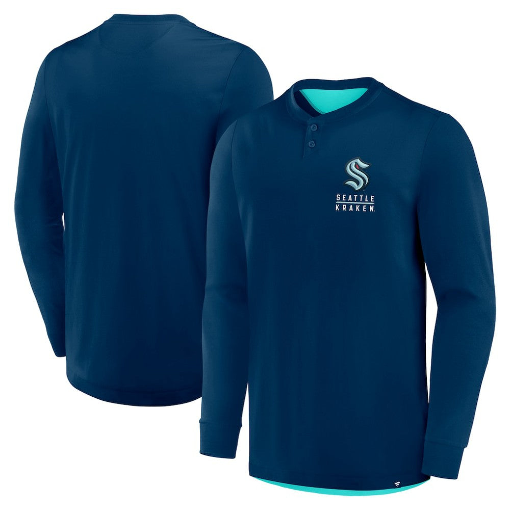 Seattle Kraken Fanatics Adrenaline Push Long Sleeve Henley Shirt - Deep Sea Blue | Fanatics on sale