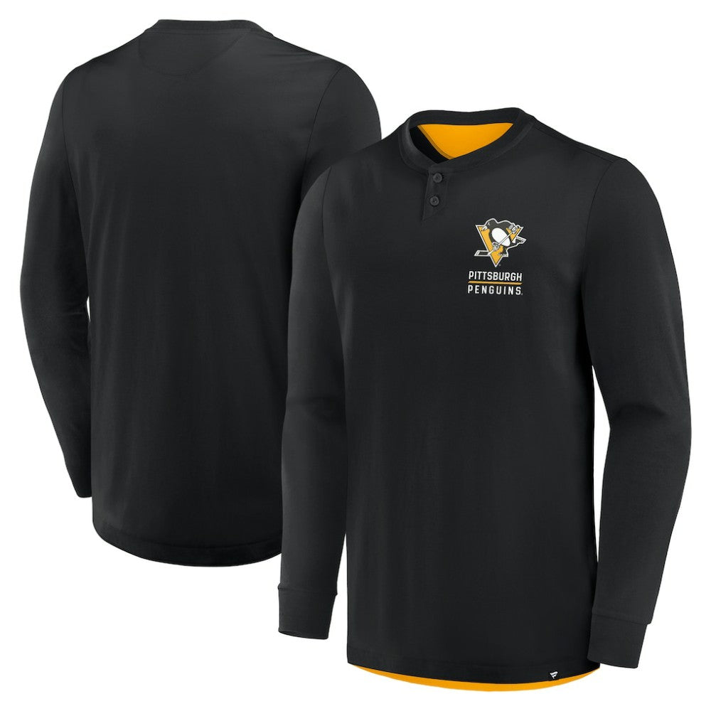 Pittsburgh Penguins Fanatics Adrenaline Push Long Sleeve Henley Shirt - Black | Fanatics sale