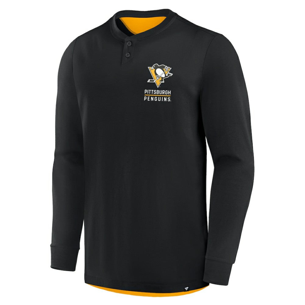 Pittsburgh Penguins Fanatics Adrenaline Push Long Sleeve Henley Shirt - Black | Fanatics sale