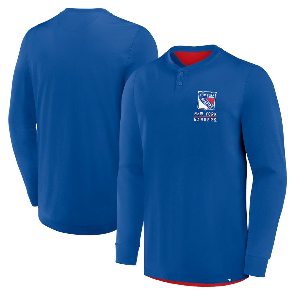 New York Rangers Fanatics Adrenaline Push Long Sleeve Henley Shirt - Blue | Fanatics discount