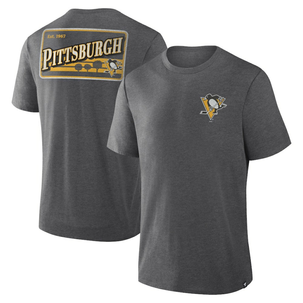 Pittsburgh Penguins Fanatics Fan Lanes Tri-Blend T-Shirt - Heather Charcoal | Fanatics Clearance