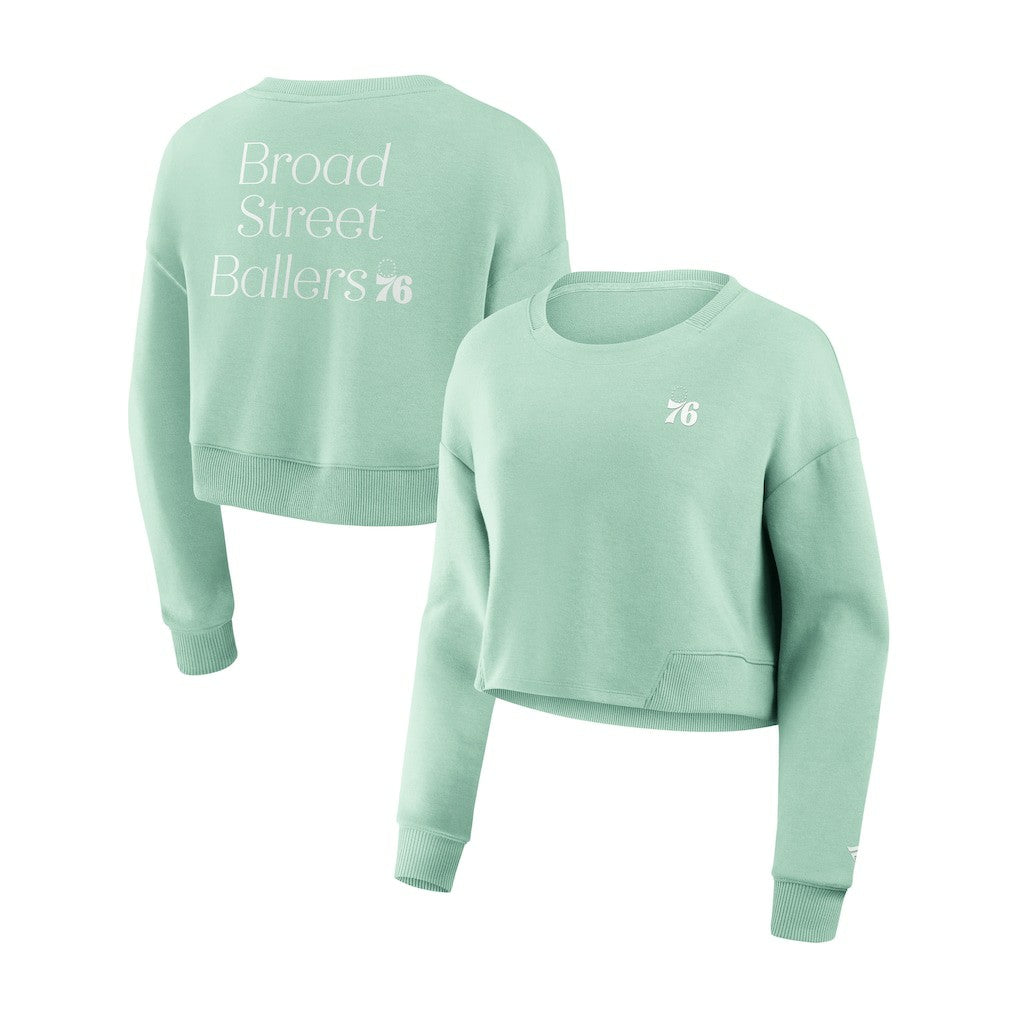 Fanatics Philadelphia 76ers Women's Studio Tri-Blend Cropped Pullover Sweatshirt Mint