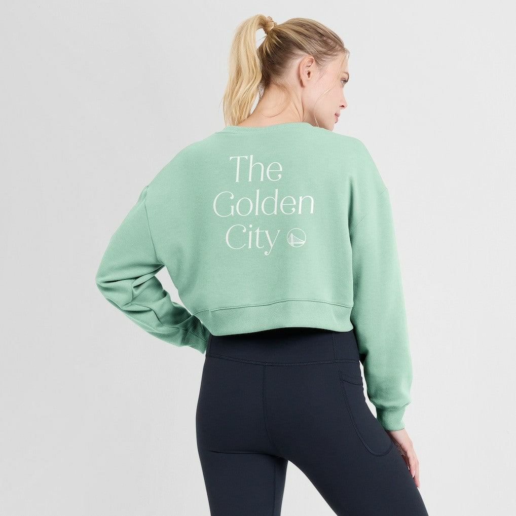Fanatics Golden State Warriors Women's Studio Tri-Blend Cropped Pullover Sweatshirt Mint