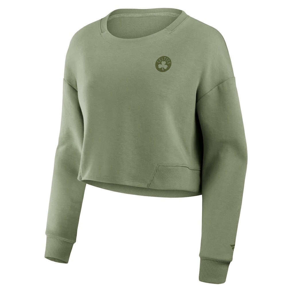Fanatics Boston Celtics Women's Studio Tri-Blend Cropped Pullover Sweatshirt Olive
