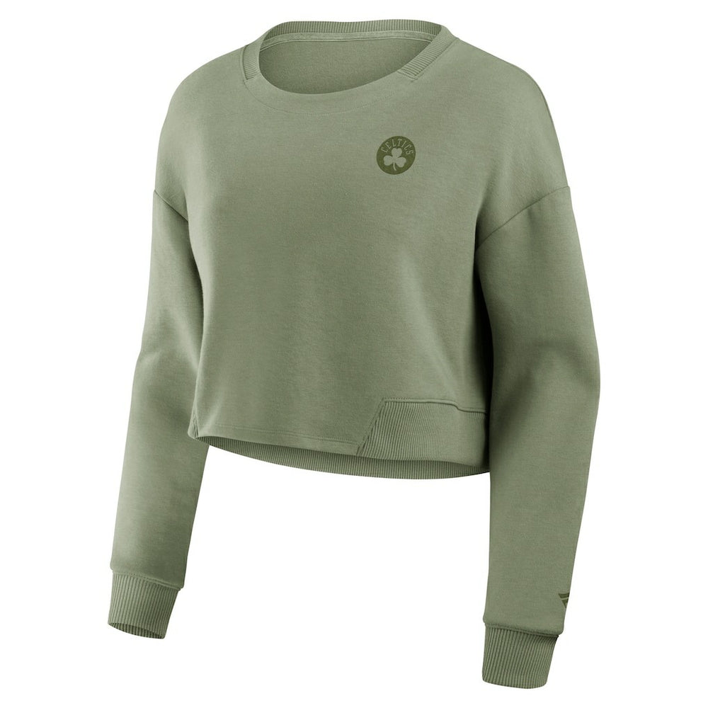 Fanatics Boston Celtics Women's Studio Tri-Blend Cropped Pullover Sweatshirt Olive