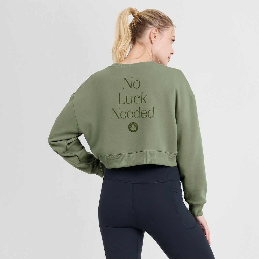 Fanatics Boston Celtics Women's Studio Tri-Blend Cropped Pullover Sweatshirt Olive