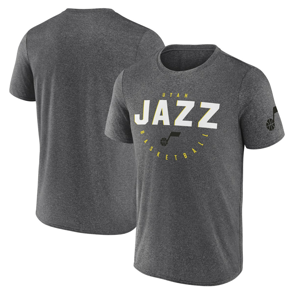 Utah Jazz Logo Athletic Block Practice Performance T-Shirt Heather Charcoal