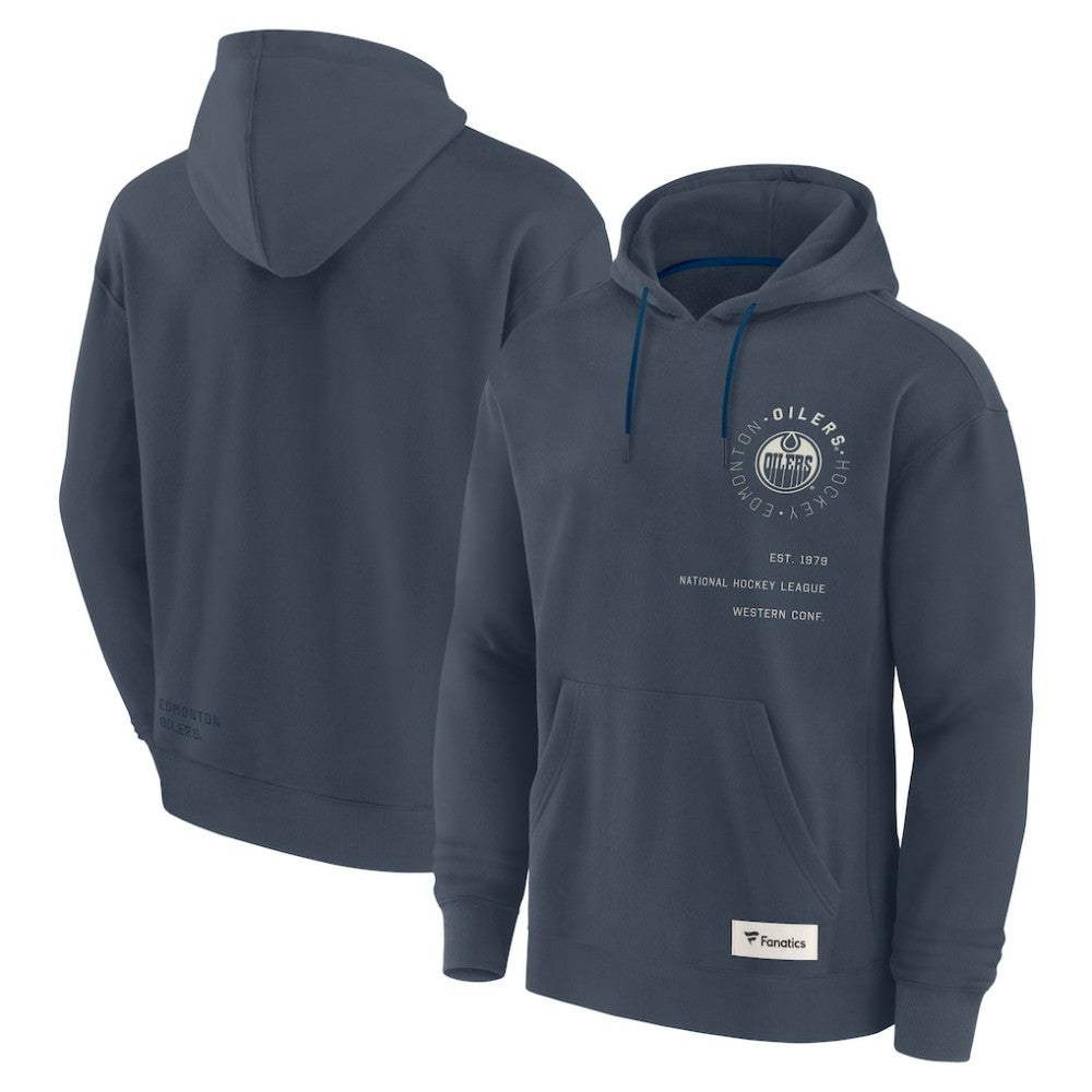 Edmonton Oilers Fanatics Future Ground Info Pullover Hoodie - Navy | Fanatics Clearance