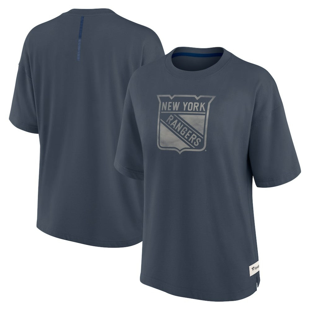 New York Rangers Fanatics Women's Oversized Elements Raw Edge Future Ground T-Shirt - Blue | Fanatics on sale