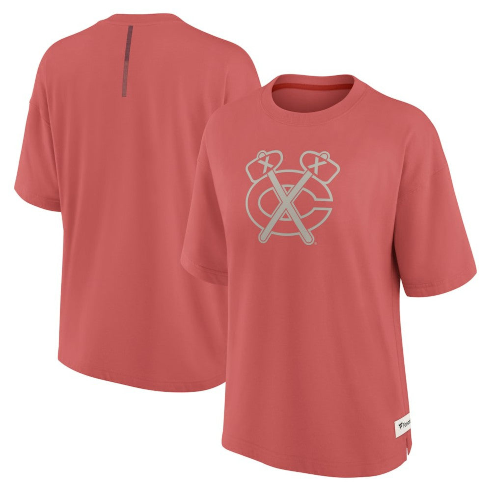 Chicago Blackhawks Fanatics Women's Oversized Elements Raw Edge Future Ground T-Shirt - Red | Fanatics Lifestyle