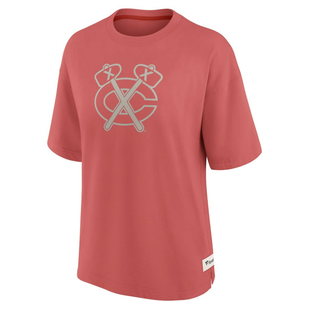 Chicago Blackhawks Fanatics Women's Oversized Elements Raw Edge Future Ground T-Shirt - Red | Fanatics Lifestyle